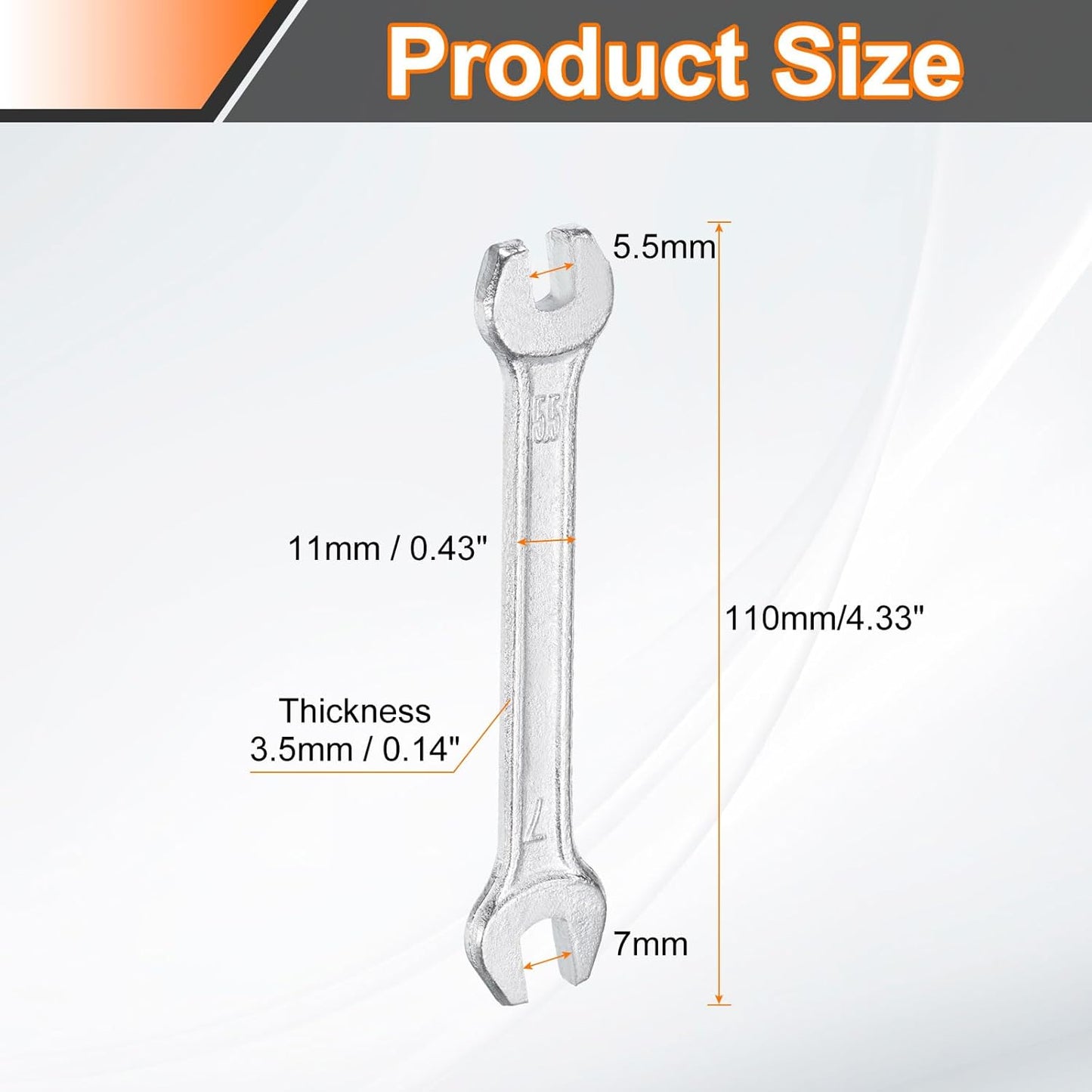 HARFINGTON 2pcs Double Open End Wrench 5.5mm x 7mm Metric 15 Degree Offset Angle Small Flat Head Wrench Galvanizing Open Ended Spanner for Automotive Repair Furniture Assembly