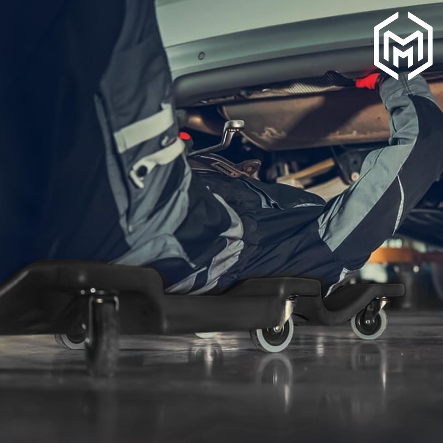 M-AUTO Mechanic Roller Creeper with Padded Headrest, Dual Tool Trays Rolling Creeper for Garage Shop Auto Work Repair, 40" Light Weight Mechanic Cart, Black