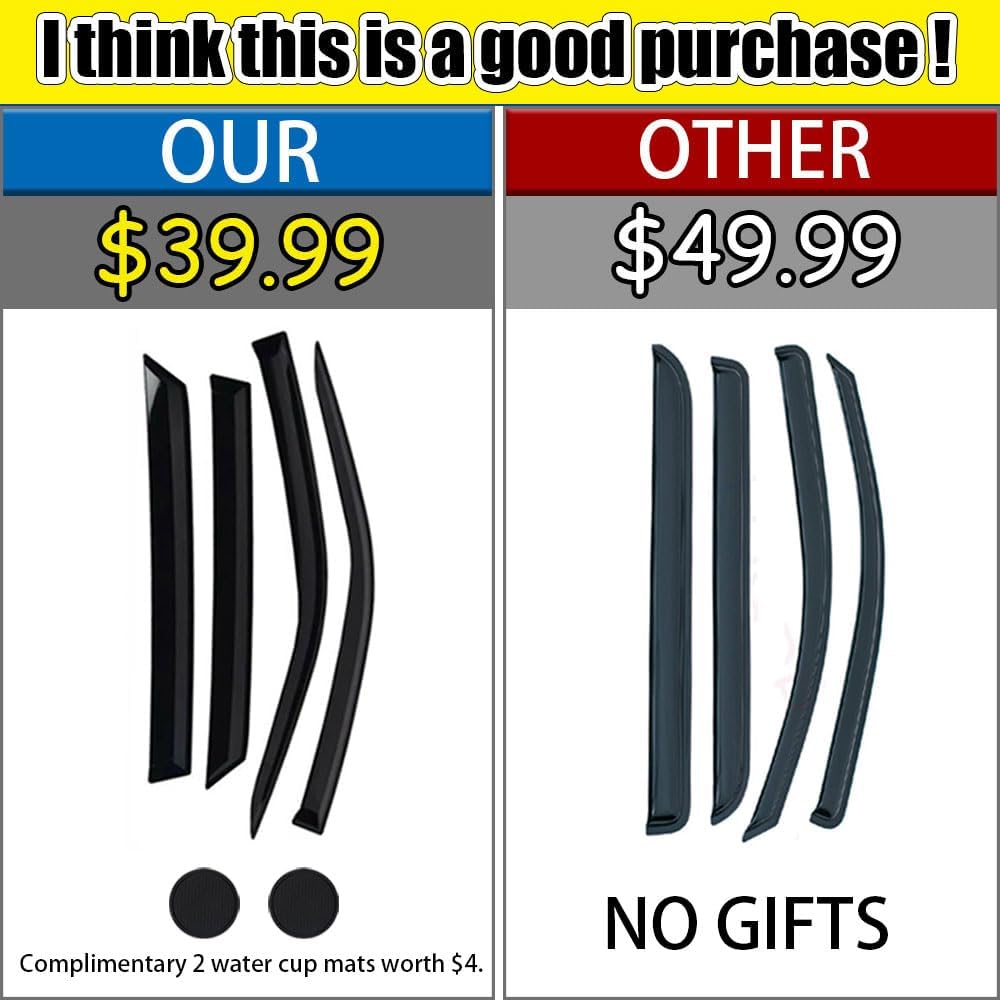 Rain Guards for Buick Encore 2013-2022/Chevrolet (Chevy) Trax 2014-2022, Tape-on Side Window Deflectors for Buick Encore, Window Visors for Chevrolet Trax, Car Accessories, 4 pcs