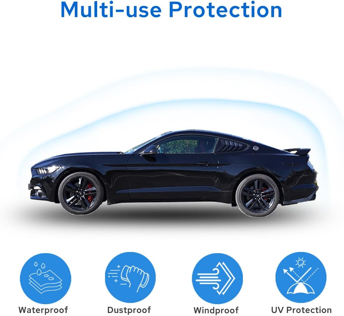 Avecrew Car Cover for Ford Mustang Waterproof All Weather for Automobiles, Outdoor Full Exterior Covers Fit Sedan Without Zipper Door Design