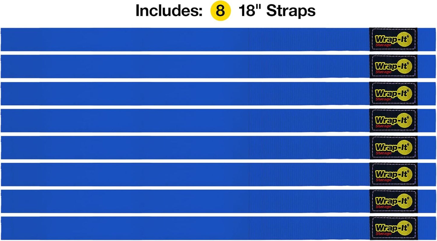 Quick-Straps by Wrap-It Storage - 18" (8-Pack) Blue - Hook and Loop Hose and Cable Organizers