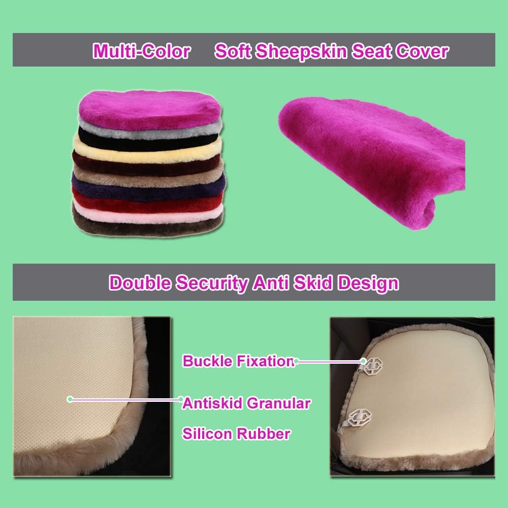 Fluffy Genuine Australia Sheepskin Car Seat Cover for Auto Interior Accessories with Soft Fuzzy Wool Eco-Friendly Natural Fur Non-Slip (Teak, Front)