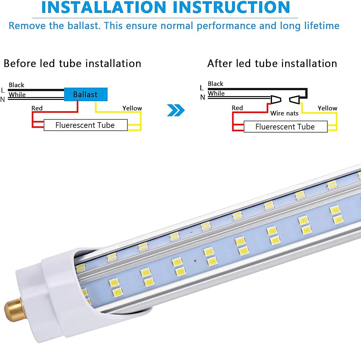 10 Pack,8 Foot LED Bulbs, 150W 19000lm 5000K Daylight, Super Bright, T8 T10 T12 LED Tube Lights, V Shape, FA8 Single Pin LED Lights, Clear Cover, 8 Foot LED Bulbs to Replace Fluorescent Light Bulbs