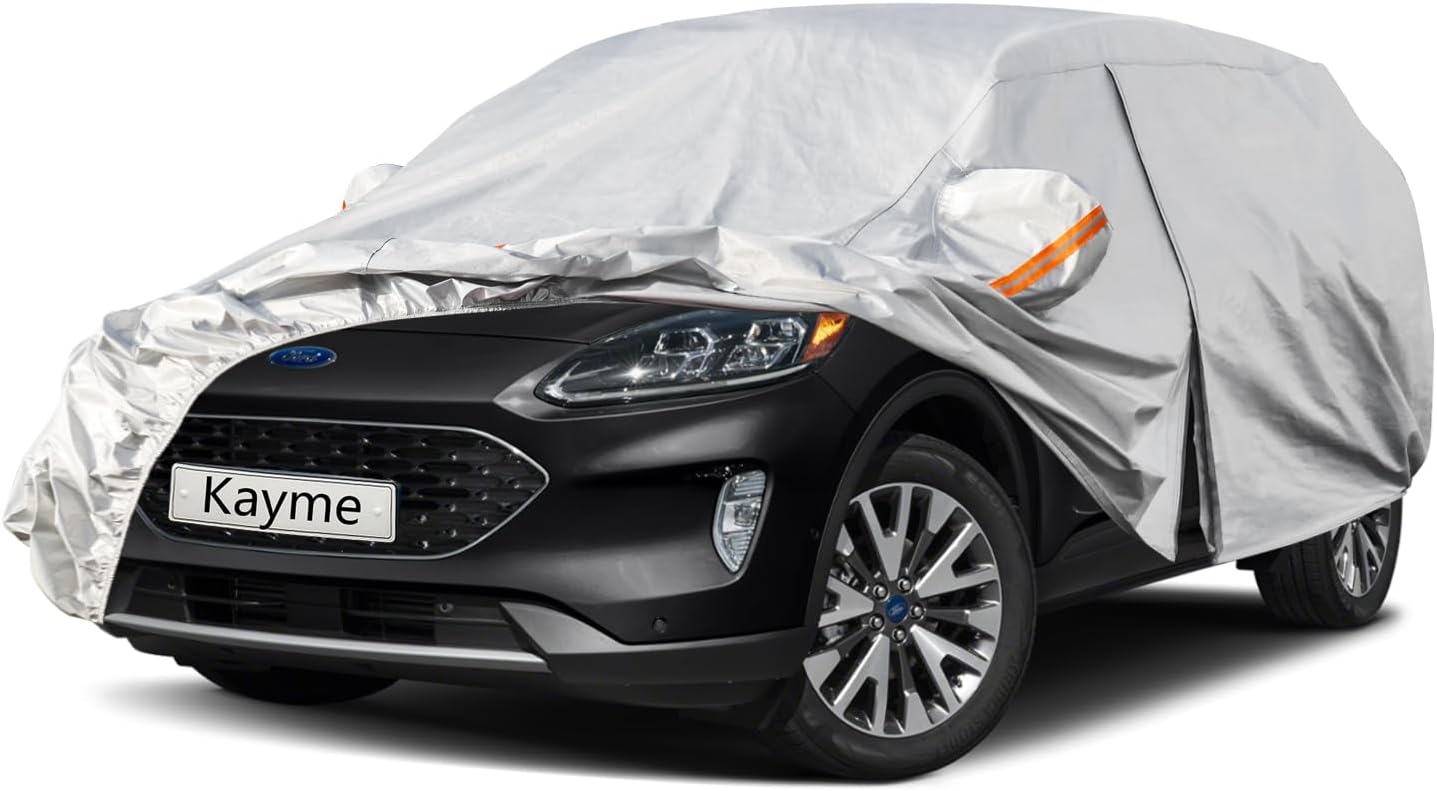 Kayme 6 Layers SUV Car Cover Custom Fit for Ford Escape (2000-2025) Waterproof All Weather for Automobiles, Outdoor Full Cover Rain Sun UV Protection.Silver