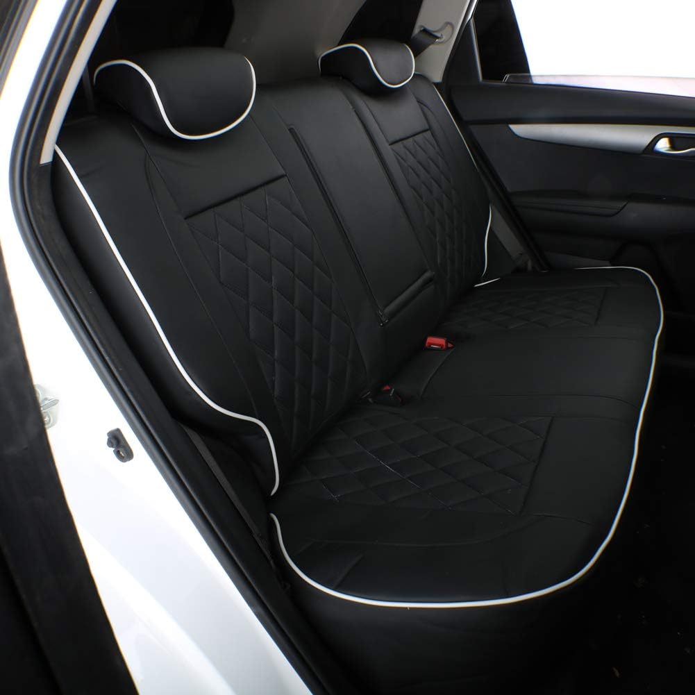 EKR Sportage Seat Covers Custom Fit for KIA Sportage S,EX,LX,SX,SX Turbo 2017 2018 2019 2020 2021 2022 Leather Car Seat Cover Full Set - Faux Leather(Black with White Piping)