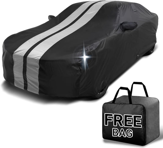 iCarCover Custom Car Cover for Chevy Cobalt (2005-2010) Waterproof All Weather Rain Snow UV Sun Protector Full Exterior Indoor Outdoor Car Cover (Stripe - Black/Gray)