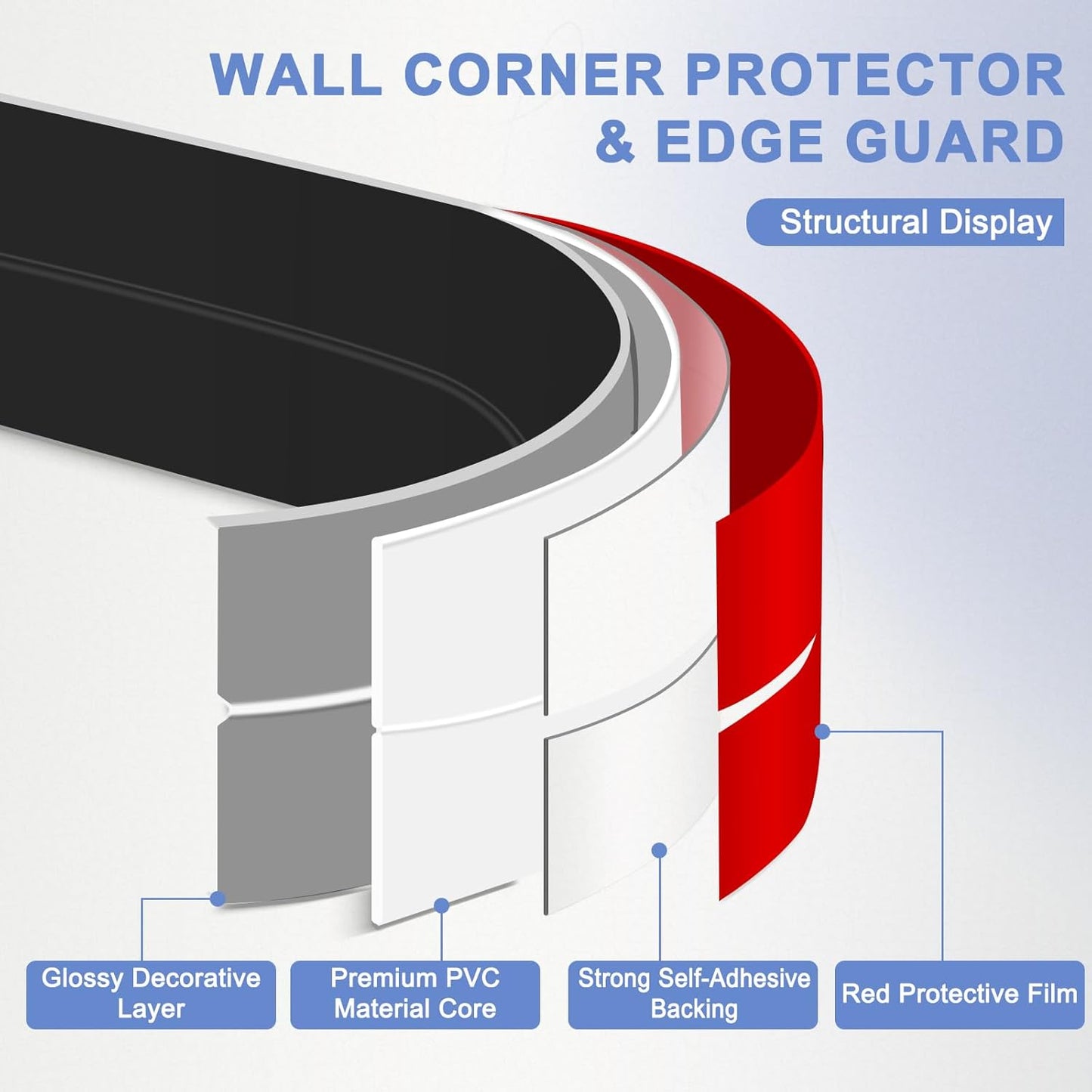 Wall Corner Protector Moulding Trim Peel and Stick Wall Corner Guards Trim Flexible Self Adhesive Edge Protector Moulding, 2.4 in x 10 Ft, Black