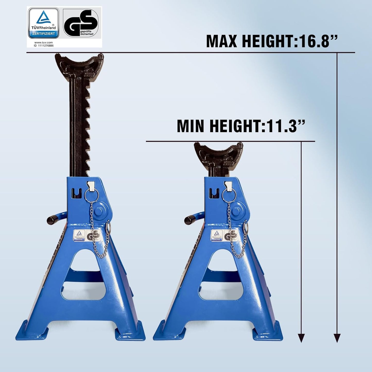 Car Jack Stands 3 Ton with Double Locking and Large Foot Base for Lifting Cars,SUVS,MPVS, Heavy Duty Steel, 6600 lb Capacity, 1 Pair, Blue