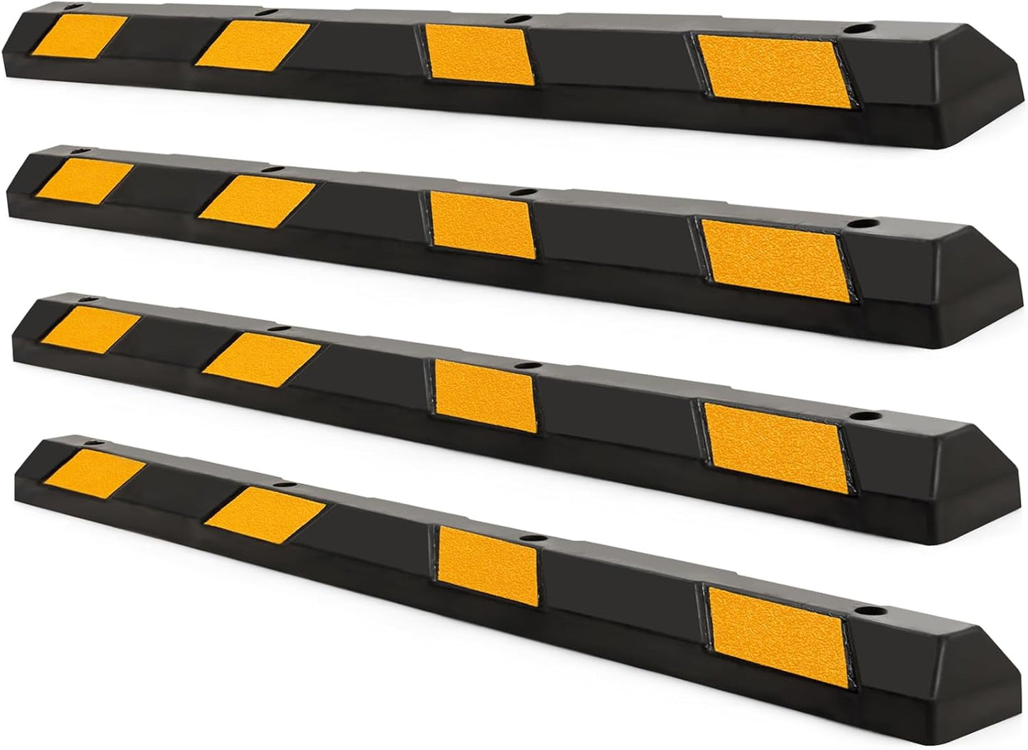 IRONMAX Parking Stopper for Garage, 72" Long Rubber Curb with Yellow Reflective Stripes, Heavy Duty Parking Block Garage Wheel Stop for Car, Truck, RV, Trailer (4 Pack)
