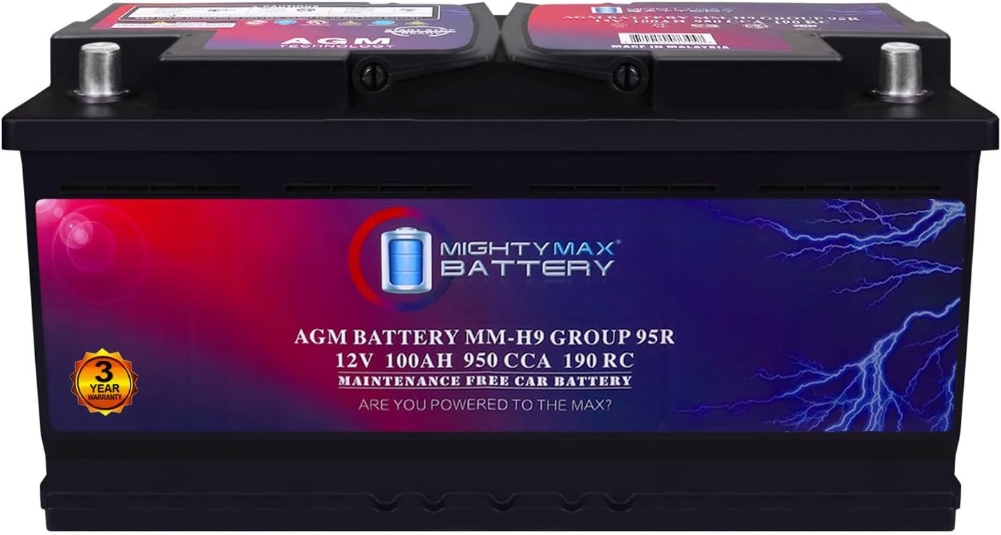 Mighty Max Battery MM-H9 Start and Stop Car BCI Group 95R 12V 100AH, 190RC, 950CCA Rechargeable AGM Car Battery