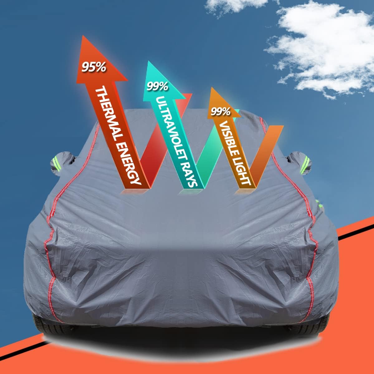 AUQDD 6-Layers PEVA New Material Sedan SUV Full Padded Car Cover Waterproof All Weather Weatherproof UV Sun Protection Snow Dust Storm Resistant Outdoor Exterior Custom Form-Fit Straps 188"-200" Grey