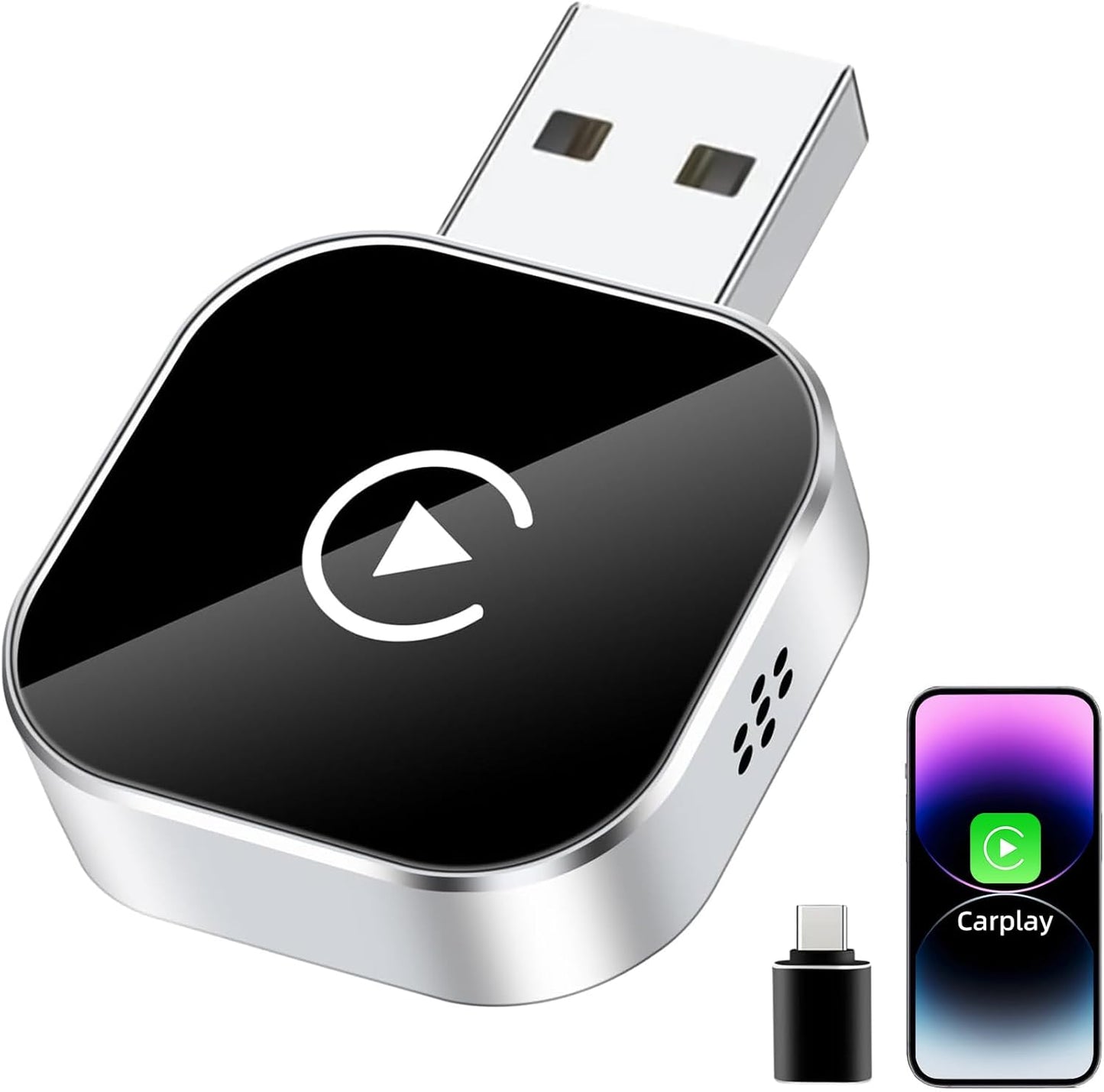 Wireless CarPlay Adapter for iPhone, Convert Wired to Wireless CarPlay Adapter, Mini Size with Extension Cable USB & USB-C/Type-C, Stable Car Control & No Delay