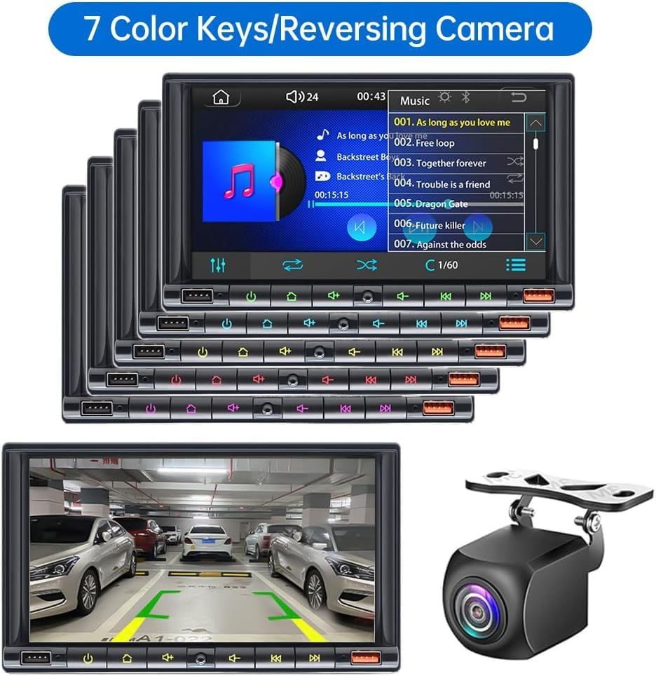 7" Wireless Double 2 Din Car Stereo Apple Carplay Radio Screen for Car Audio Receivers, Bluetooth Car Play Android Auto Touchscreen Head Unit,RCA Outputs, Backup Camera, SWC, FM/AM