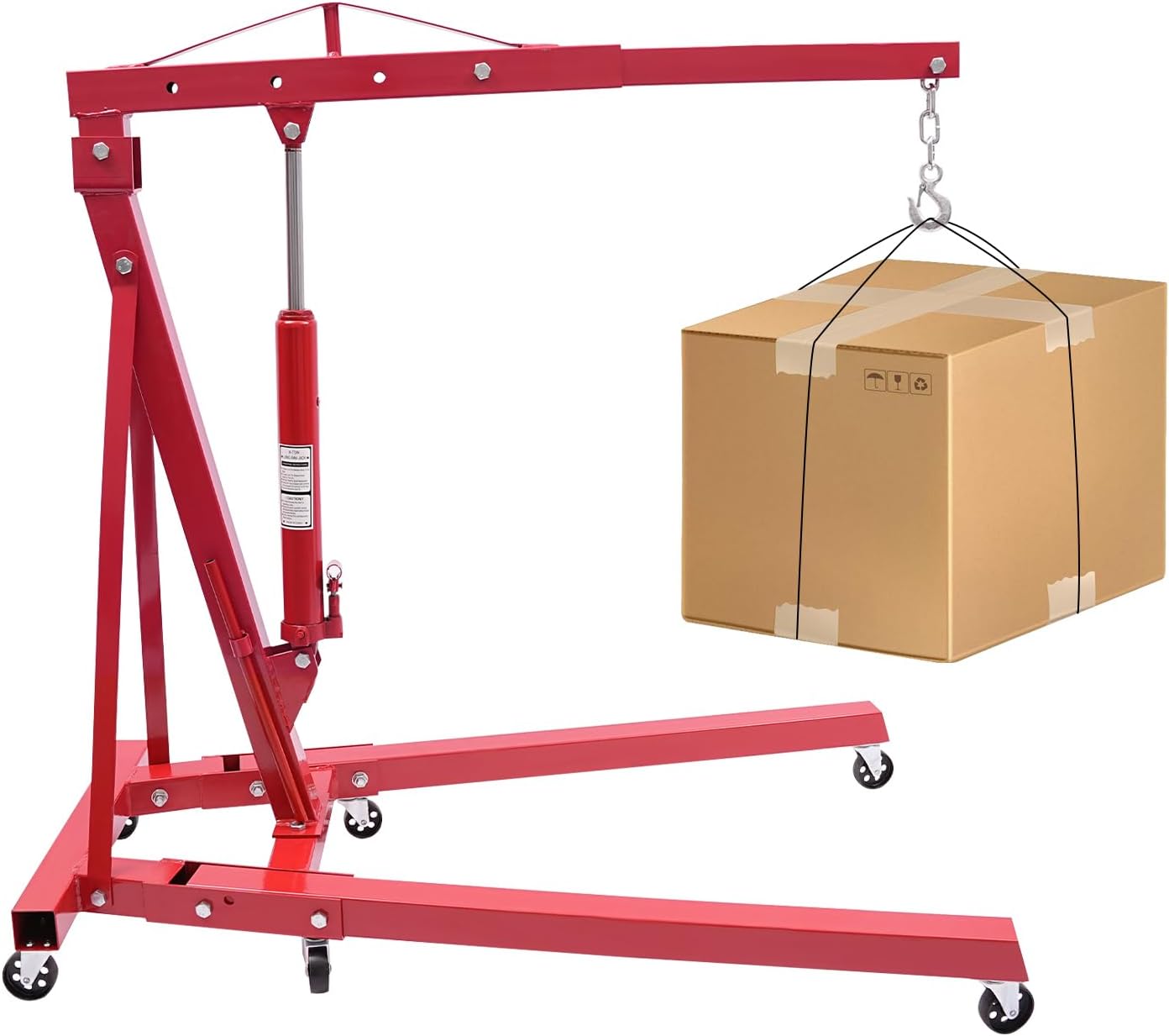 LOYALHEARTDY 1 Ton Hydraulic Engine Hoist, Folding Engine Lift with 6 Wheels, Heavy Duty Steel Shop Engine Crane, Cherry Picker Engine Hoist for Garage, Workshop, 2200 LBS (Red, 1 Ton)