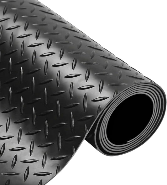4X6 FT Garage Floor Mat， 2.5 Inch Thickened Diamond Plate Flooring Roll for Under Car， Non-Slip Commercial Grade Heavy Duty Parking Mat for Garage, Warehouse, Workshop, Basement, Gym（Black）