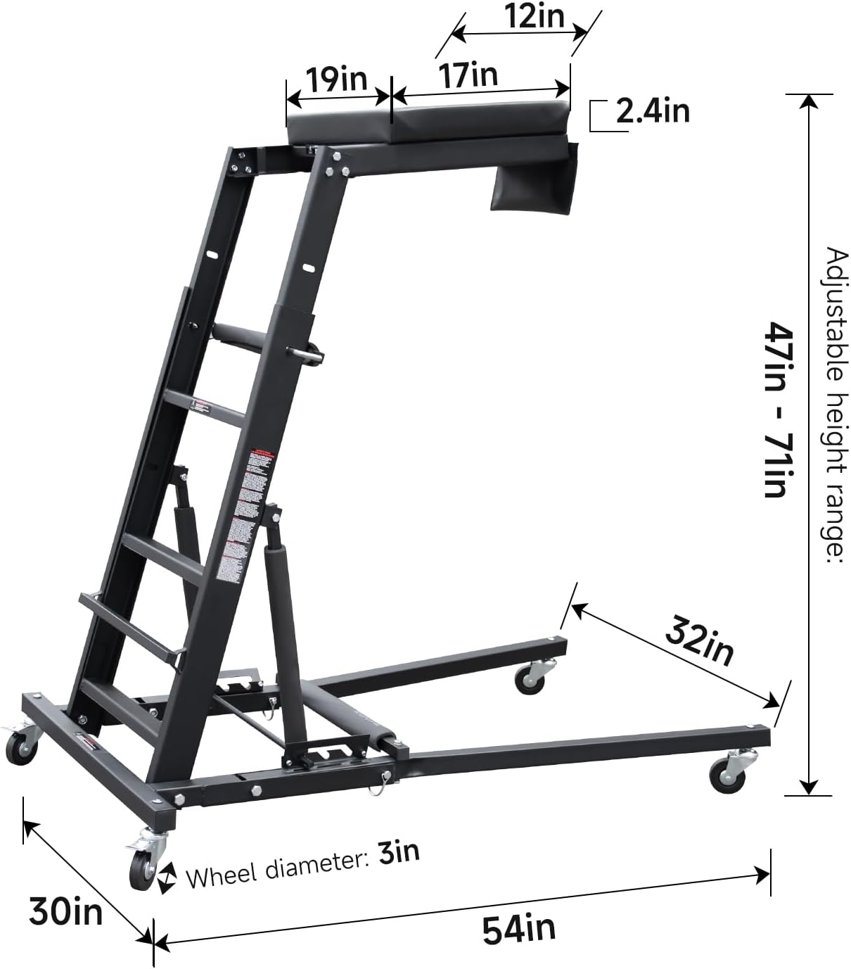Adjustable Topside Creeper Automotive Engine Creeper 47''-65'', 440 LBS Capacity, 4 Swivel Caster Wheels (2 with Brakes), Padded Deck for Home Garage, Workshop Repair Maintenance
