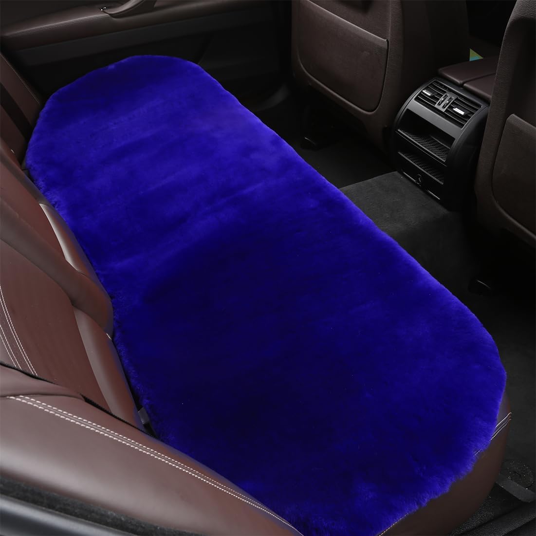Fluffy Genuine Australia Sheepskin Car Seat Cover for Auto Fur Interior Accessories with Soft Fuzzy Wool Non-Slip (Blue, Back)