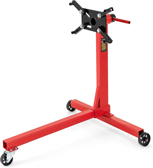Goplus Engine Stand, 750 LBS (3/8 Ton) Motor Stand with Wheels, 360 Degree Rotating Head & Adjustable Arms, Heavy-Duty Metal Engine Holder for Garage, Auto Repair, Red