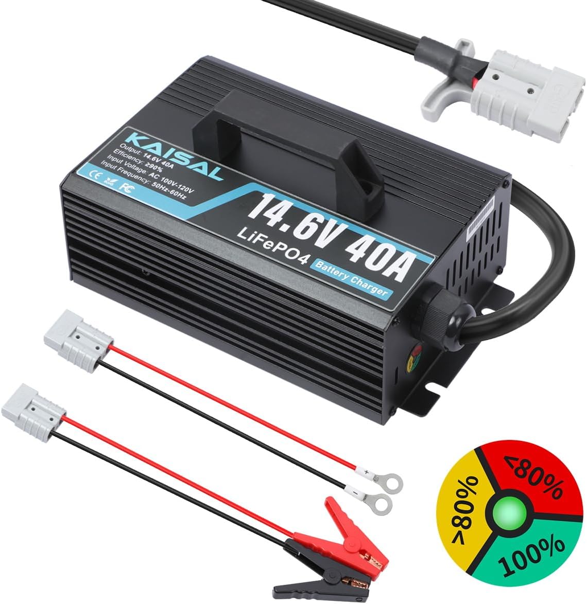 12V 40A Lithium Battery Charger 14.6V LiFePO4 Battery Charger for 12.8V LiFePO4 Lithium Deep Cycle Rechargeable Batteries 0V Wake Up 12 Volt Charger with 2 Connectors for RV, Boat, Car, Marine, Solar