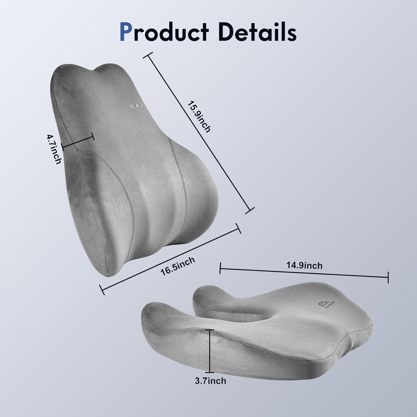 Coverado Memory Foam Car Seat Cushion and Lumbar Support Pillow for Car, Ergonomic Office Chair Cushion for Lower Back Pain Relief, Breathable & Non-Slip for Car, Home, and Office Use, Gray