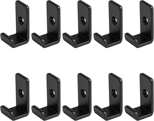 10 Pack Mini Black Steel Utility J Hook, Wall Mount Hanging Hook for Garage Storage, 1-5/8" Height, 5/8" Inner Width