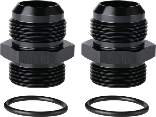 16AN Male Flare to 16AN ORB O-ring Boss Fuel Pump Rail Adapter Fitting Aluminum Black, Pack of 2