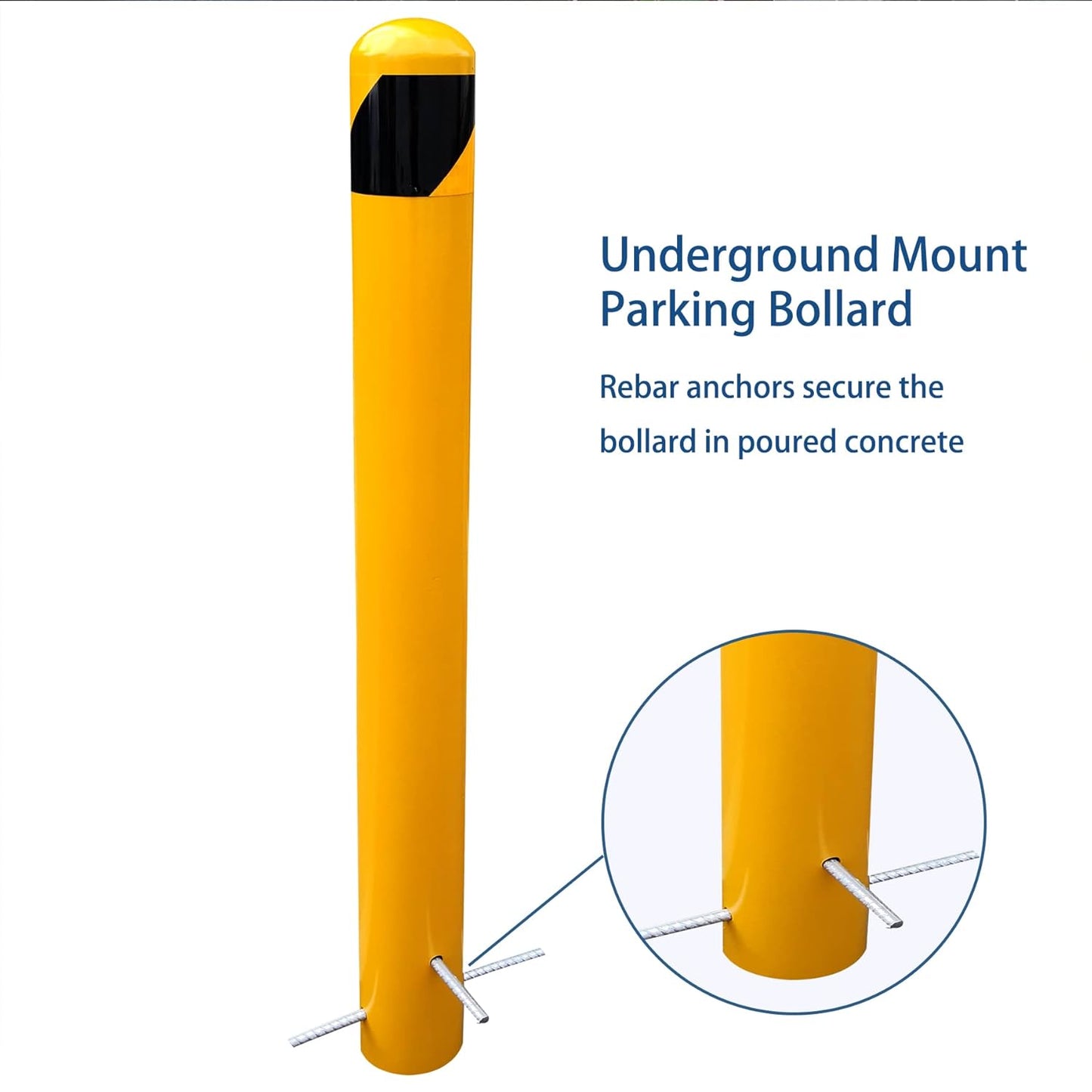 46" Pour in Place Steel Bollard Post, 4-1/2" OD Safety Bollard Yellow Powder Coat, Metal Bollard Parking, Driveway Barrier