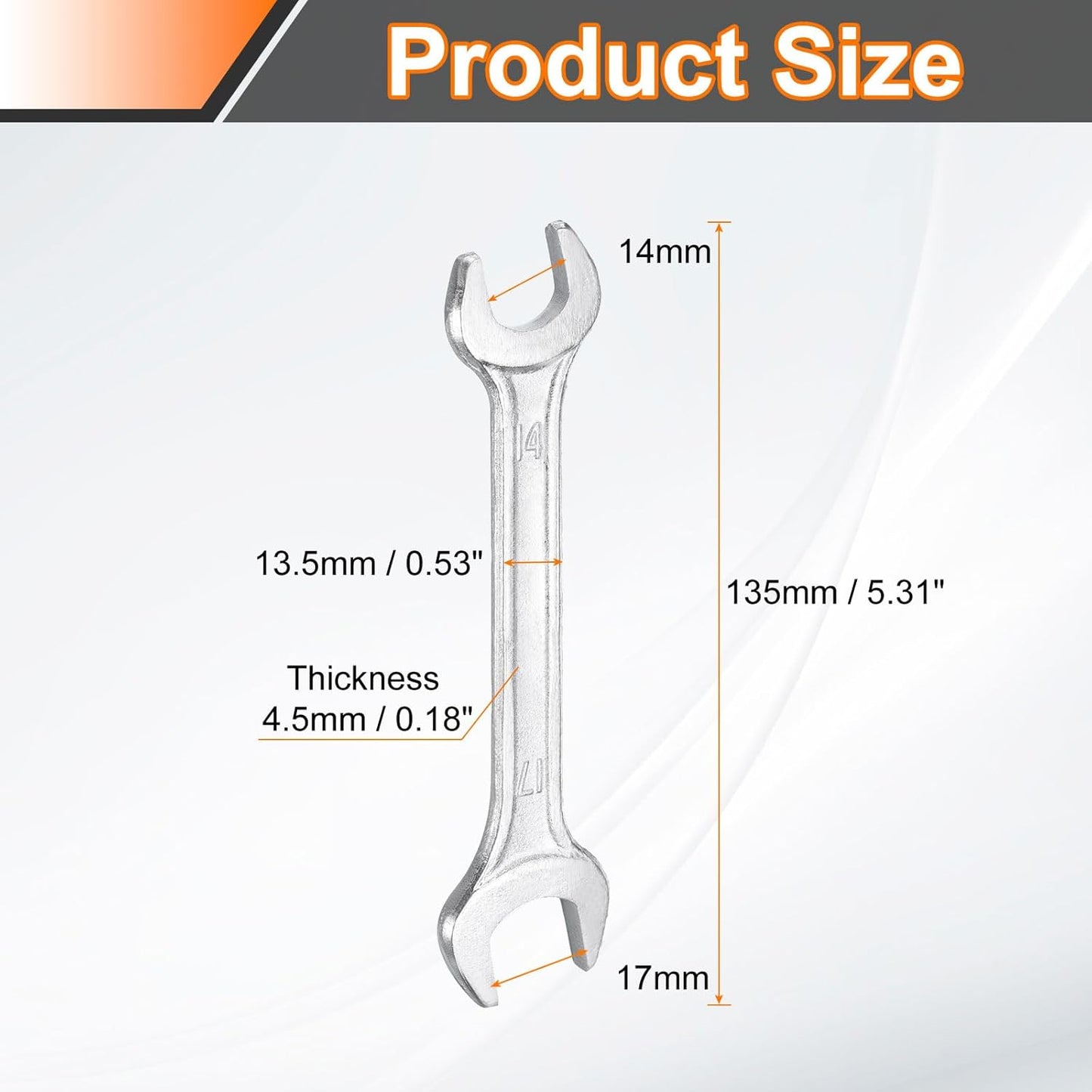 HARFINGTON 5pcs Double Open End Wrench 14mm x 17mm Metric 15 Degree Offset Angle Small Flat Head Wrench Galvanizing Open Ended Spanner for Automotive Repair Furniture Assembly