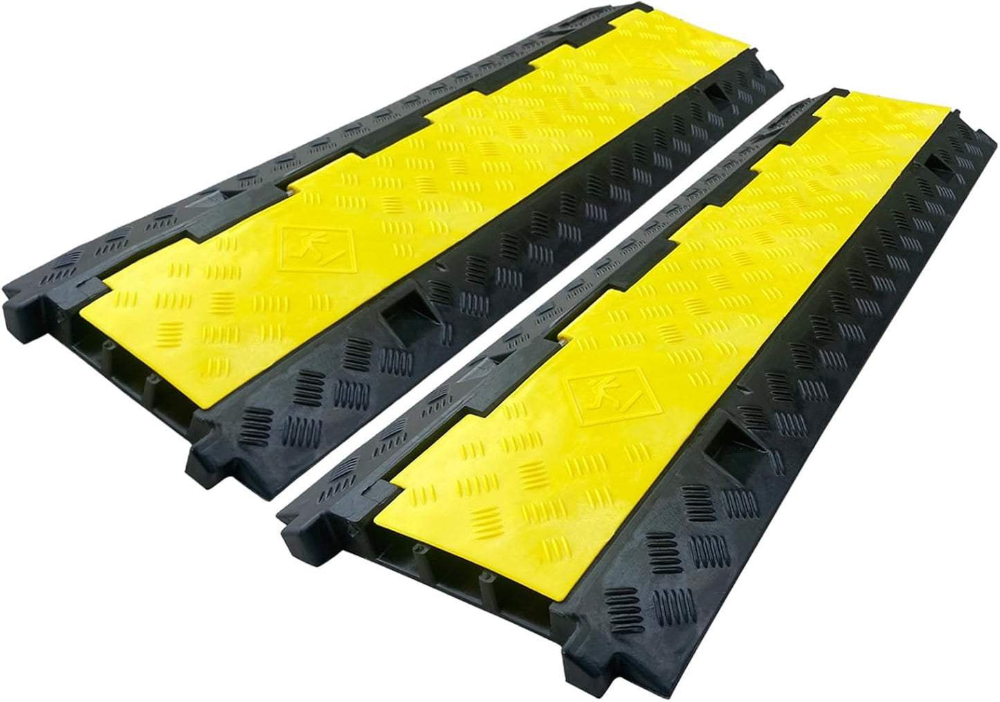 2 Pack Rubber Cable Ramp Hose Cable Protector Ramp 3 Channel 22000Lbs Load Capacity Traffic Speed Bump Wires Power Lines Extension Cord Cover for Indoor Outdoor