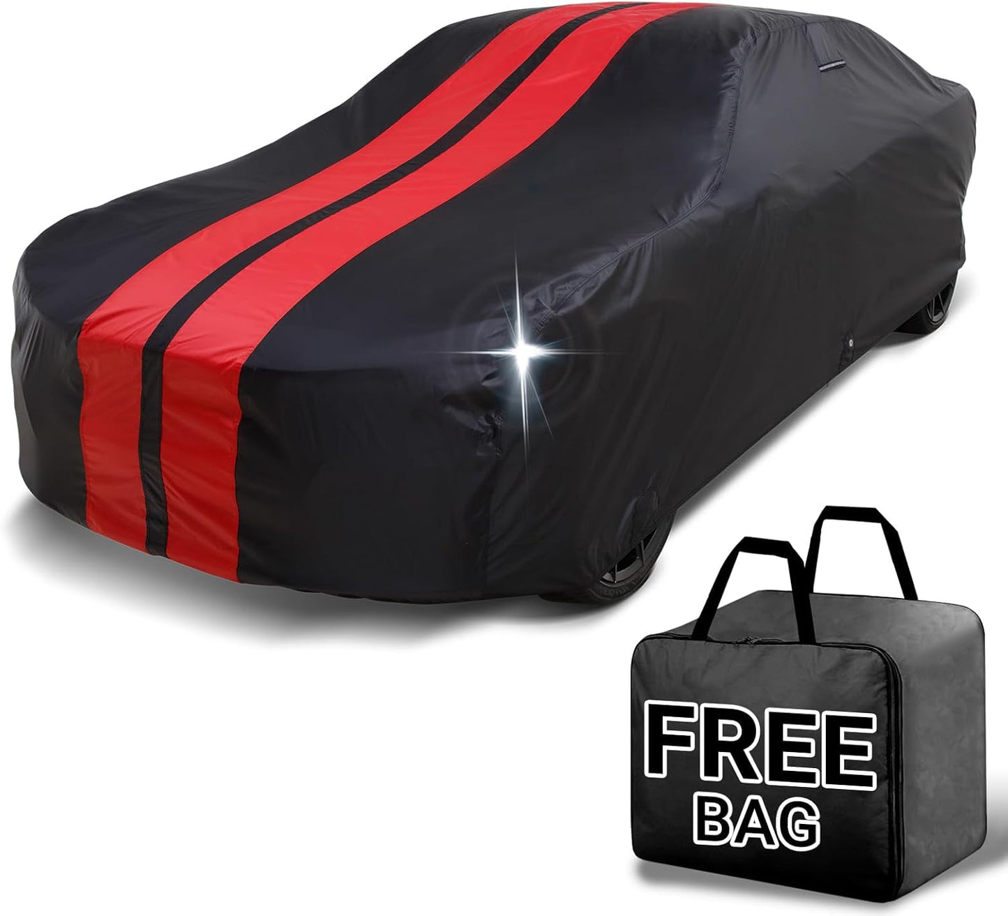 iCarCover Custom Car Cover for Chevy Del Ray (1954-1957) Waterproof All Weather Rain Snow UV Sun Protector Full Exterior Indoor Outdoor Car Cover (Stripe - Black/Red)