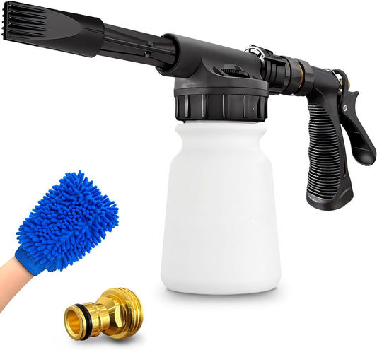 Car Wash Foam Gun + Microfiber Wash Mitt - Car Foam Sprayer - Foam Cannon for Hose - Spray Foam Gun Cleaner - Snow Foam Blaster for Cars, Boats, RVs, Foam Cannon Connects to Any Garden Hose