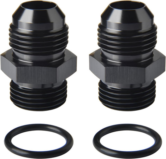 12AN Male Flare to 12AN ORB O-ring Boss Fuel Pump Rail Adapter Fitting Aluminum Black, Pack of 2