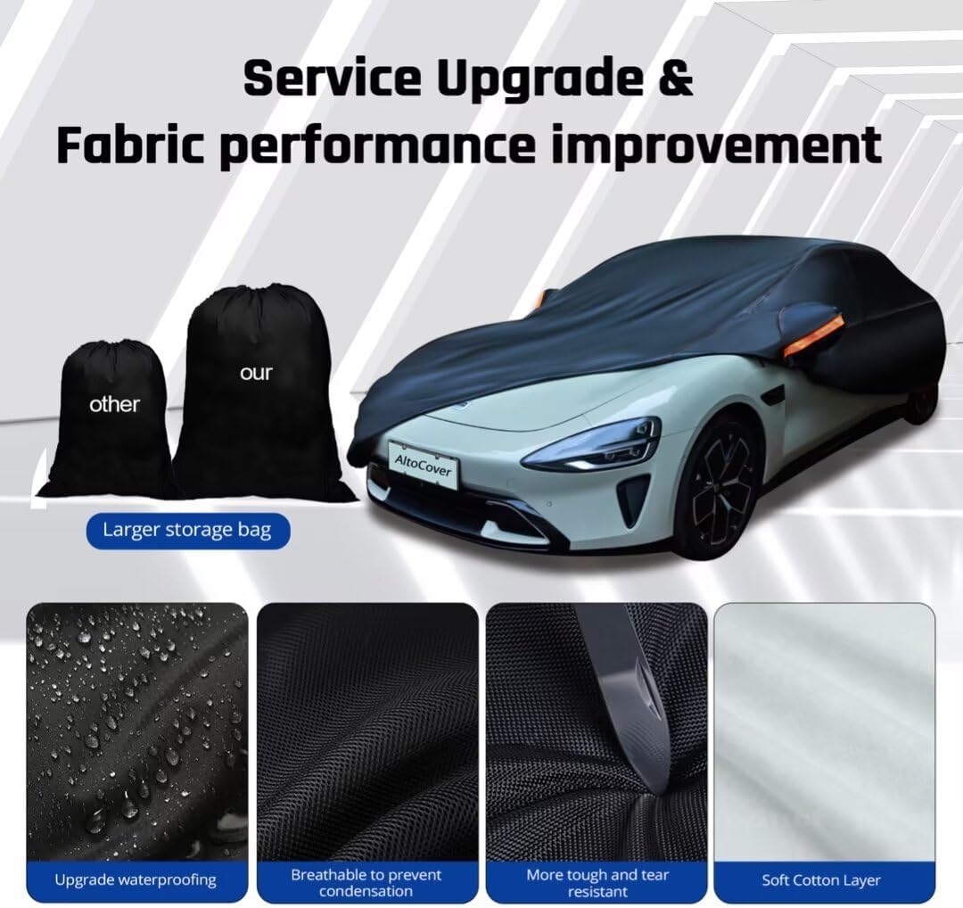 6 Layer Heavy Duty Car Cover Waterproof All Weather Protection with Cotton Liner, Universal Fit Cadillac Deville, Lincoln Continental Town, Ford Crown Victoria