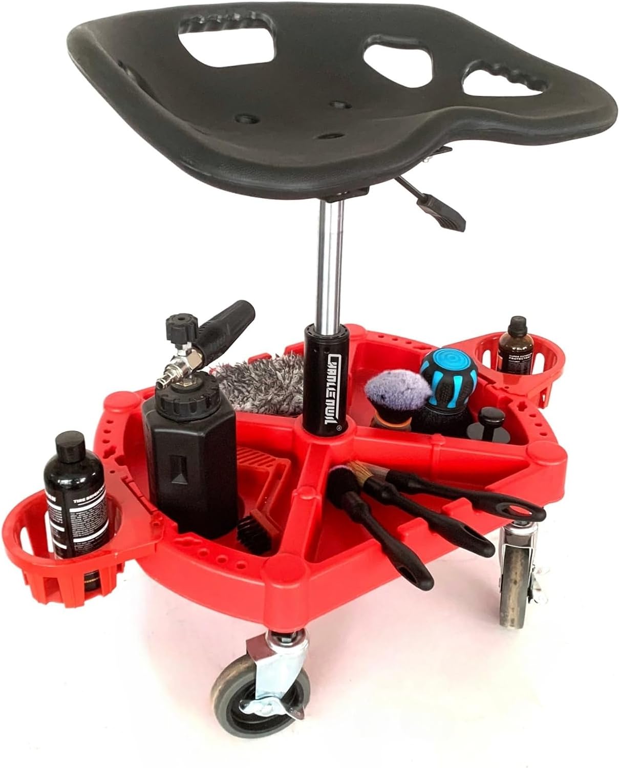 Car Detailing Stool Chair, Seat Height Adjustable Rolling Creeper, with Wheels, Garage Organizer and Tool Organizer Tray for Auto Detailing