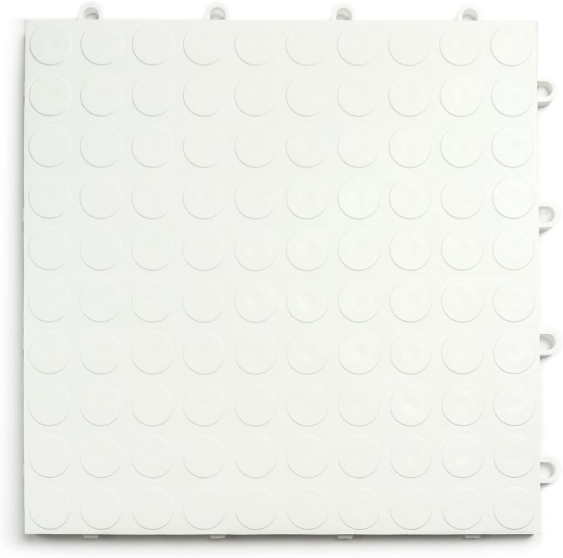 GarageDeck Coin Pattern, Durable Interlocking Modular Garage Flooring Tile (12 Pack), White