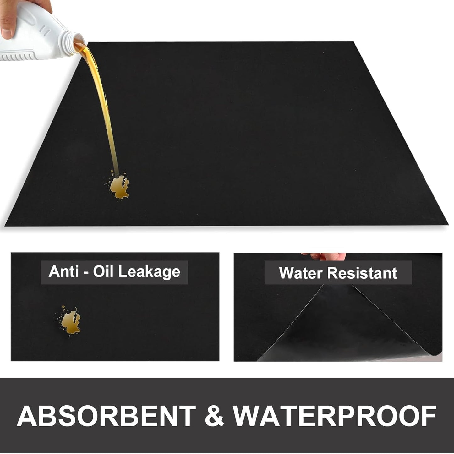 60 * 72IN Oil Spill Mat, Garage Floor Mat, Premium Absorbent Oil Pad, Waterproof, Protect Garage Surface from Spill & Stain, Reusable, Washable, Durable, Black