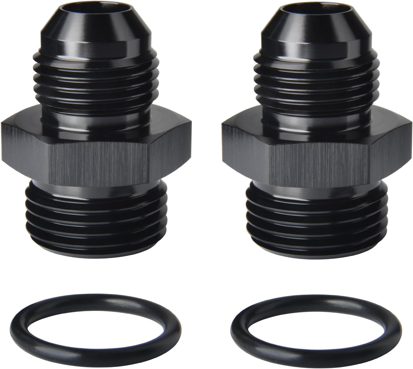 8AN Male Flare to 10AN ORB O-ring Boss Fuel Pump Rail Adapter Fitting Aluminum Black, Pack of 2