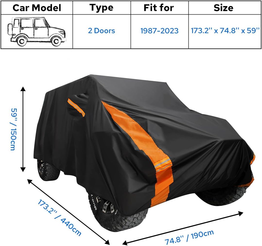 Avecrew for Jeep Wrangler Cover Waterproof 2 Door, All Weather for Jeep Rain Cover for Automobiles, Outdoor Full Exterior for Jeep Covers Fits JK JL TJ YJ CJ