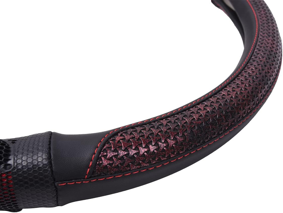 Flying Banner car Steering Wheel Cover Faux Leather Massage Universal fit 3D Honeycomb Hole Anti-Slip Sporty 15 Inches (Red with Black)