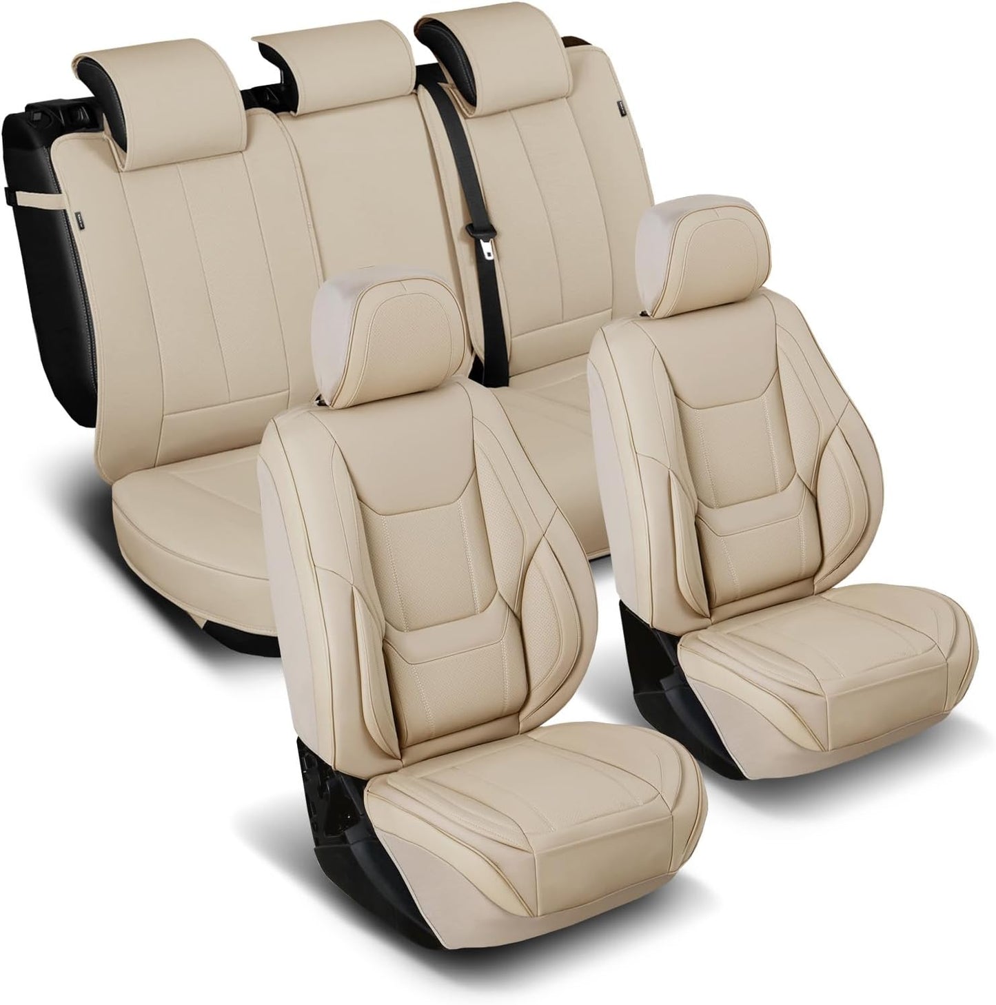 Coverland Custom Car Seat Covers Compatible with 2020-2025 Gladiator Crew Cab - Premium Leather Non-Slip Memory Foam Waterproof Custom Interior Protector Full Set-Beige [See Size Chart-Size X112]