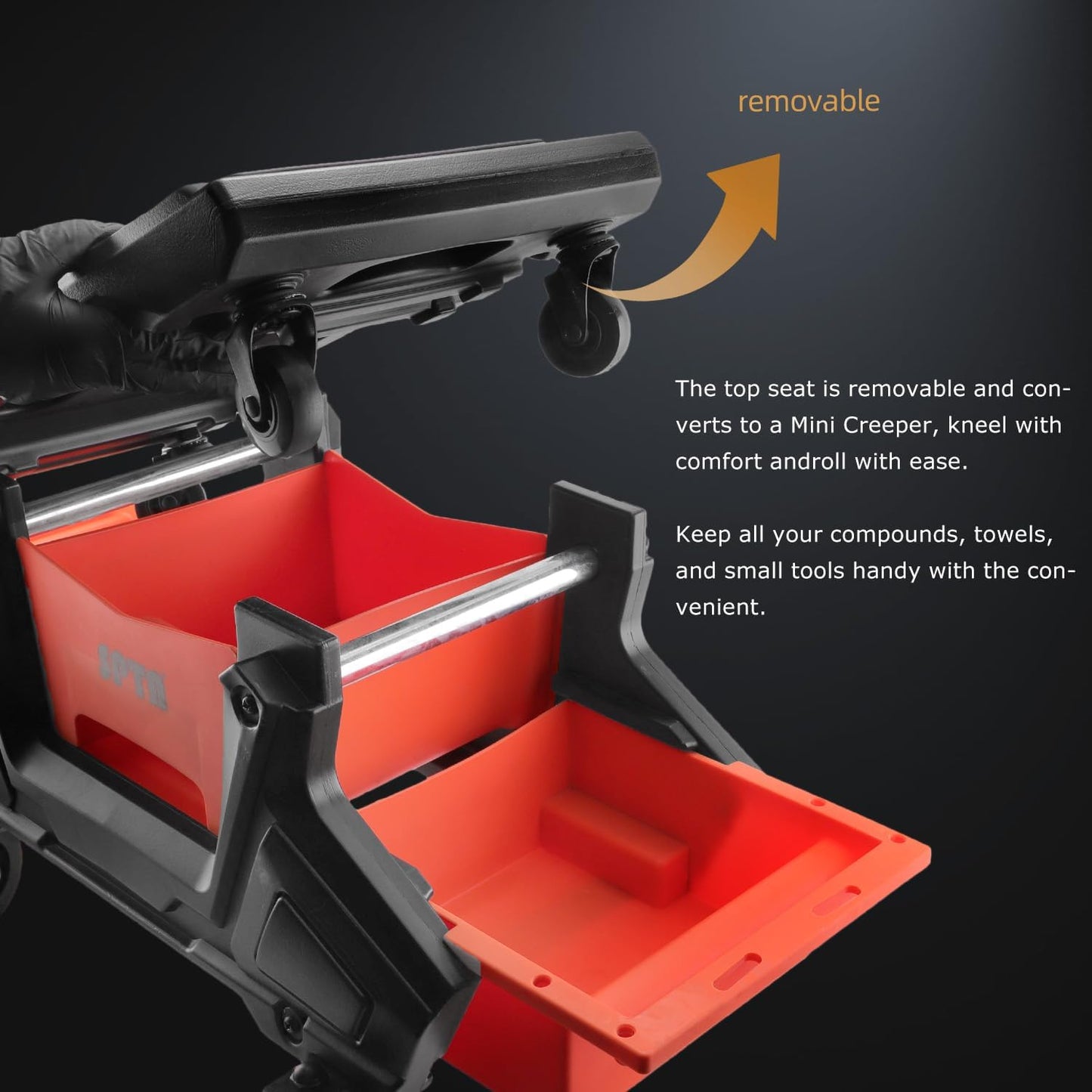 SPTA Automotive Mobile Rolling Mechanics Stool - Heavy Duty Roller Creeper Seat Soft Rubber Cushion Brake Wheels Storage Drawers Tray Roller Seat for Home DIY Garage Car Detail, 330lb Load Bear -PT161