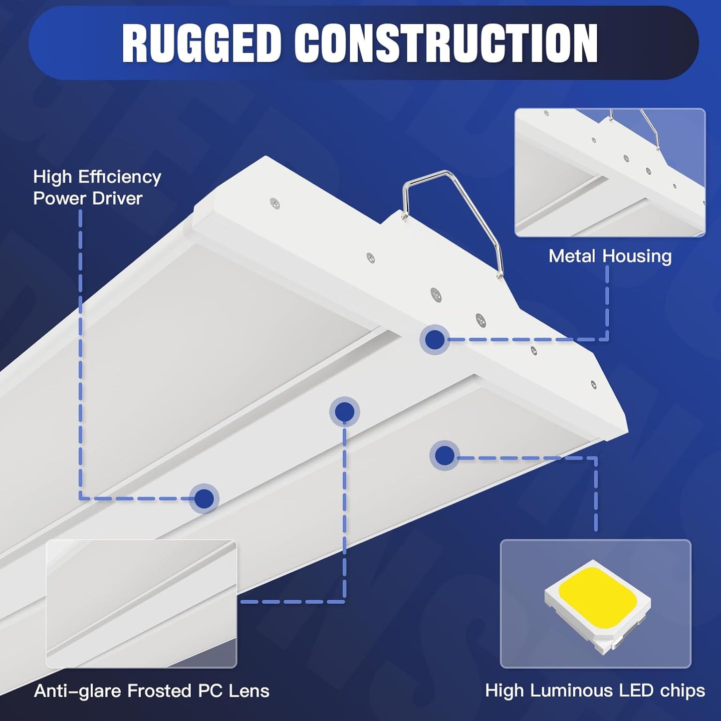 JTT LED Linear High Bay Light,200/150/100W 30000LM Shop Light Commercial 360° Adjustable 4/5000 CCT Tilt Hanging LED High Bay Shop Lighting Fixtures for Garage Warehouse Workshop Store, ETL 2-Pack