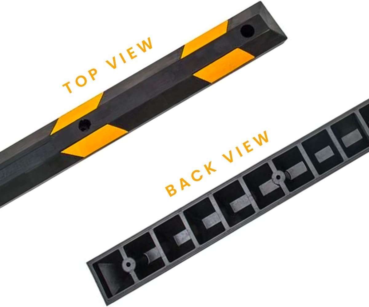Zento Deals Rubber Parking Curb Garage Car Stopper - Parking Wheel Stopper Block 72” Wide Easy to Install, Black/Yellow Reflective Parking Block; for Car, Truck, Trailer and RV (Black and Yellow)