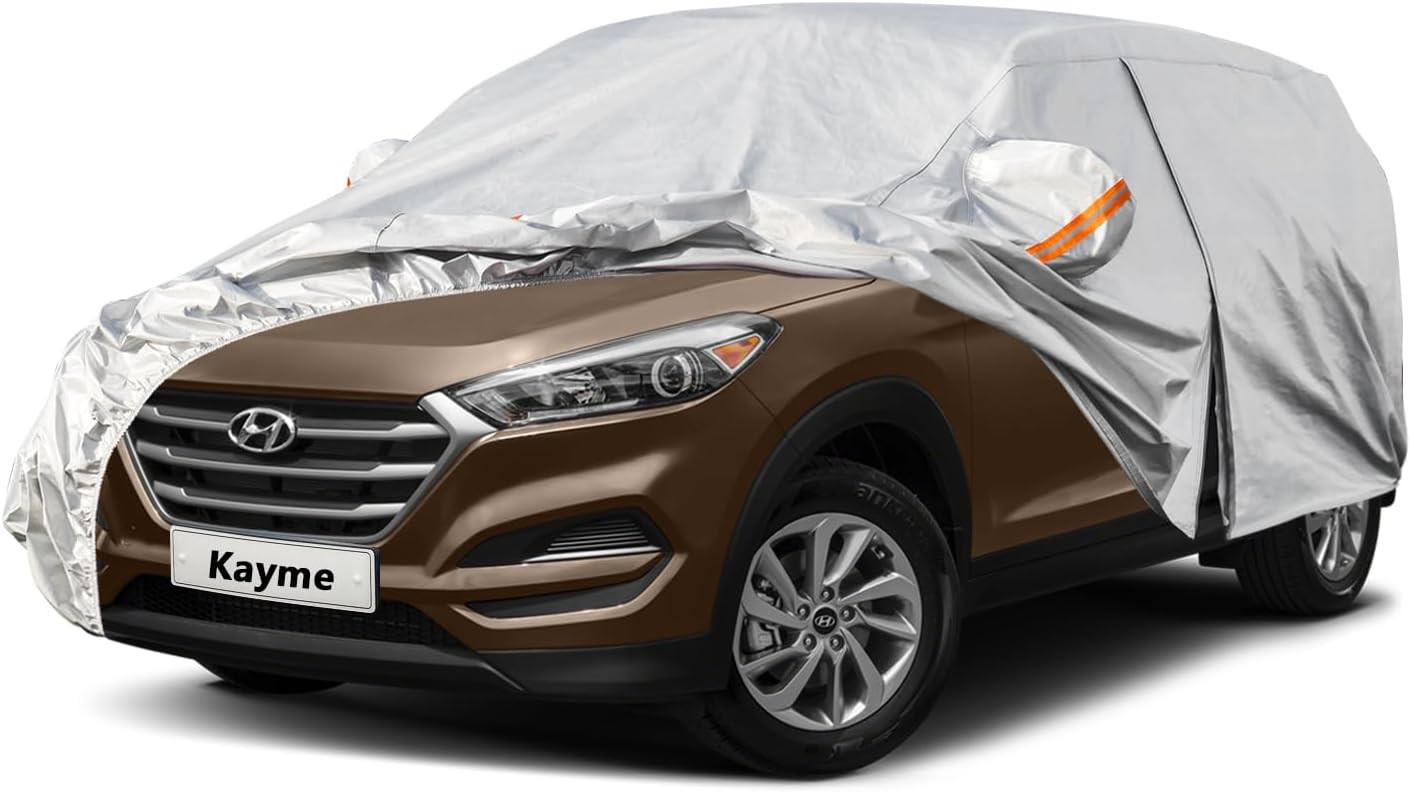 Kayme 6 Layers SUV Car Cover Custom Fit for Hyundai Tucson (2004-2025) Waterproof All Weather for Automobiles, Outdoor Full Cover Rain Sun UV Protection.Silver