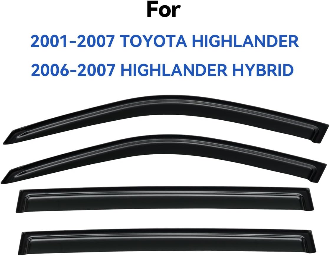 Window Visors Rain Guards Shield for 2001-2007 Toyota Highlander, Out-Channel Window Vent Wind Deflectors Visors Shades for 06 07 Highlander Hybrid