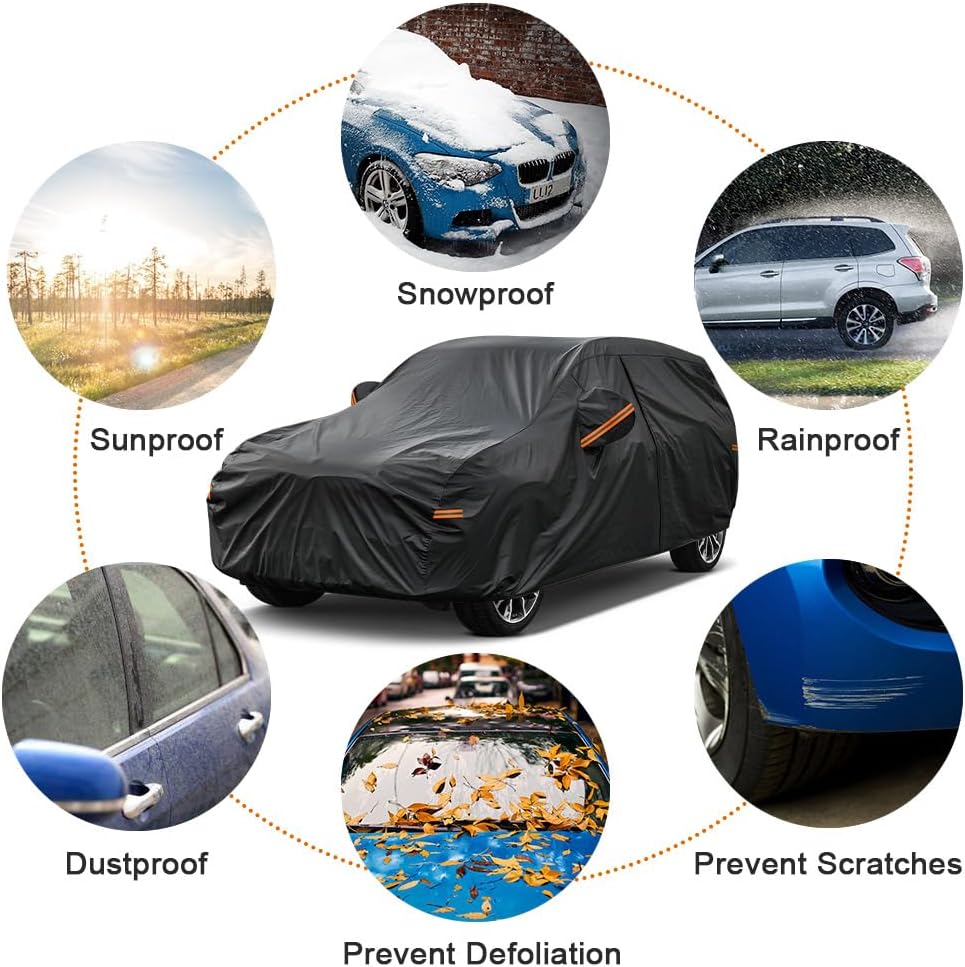 Kayme 7 Layer SUV Car Cover Custom Fit for Volkswagen VW Atlas (2017-2025) Waterproof All Weather for Automobiles, Outdoor Full Cover Sun Rain UV Protection.Black