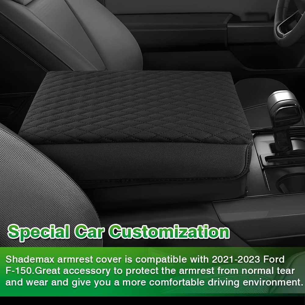 Shademax Custom Fit for Center Console Cover Ford 2021-2025 2026 F-150 Ford F150, 2022-2025 F150 Lightning Work Surface Console Armrest Cover Console Cushion Pad PU Leather Armrest Seat Box Protector