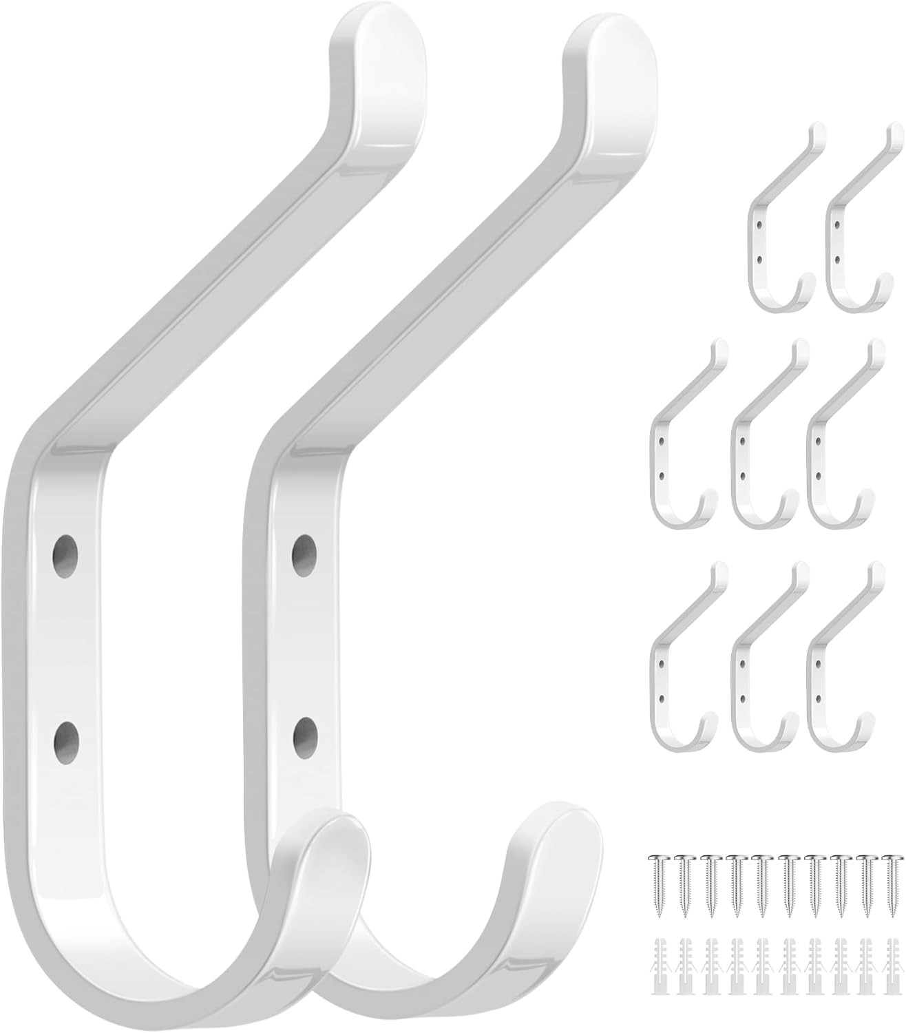 10-Pack Coat Hook for Hanging, 20LB (Max), Stainless Wall Hooks for Towel, Hat, Backpack, Key, Clothes, Wall Mounted Coat Hanger for Closet, Metal, White 3.75“