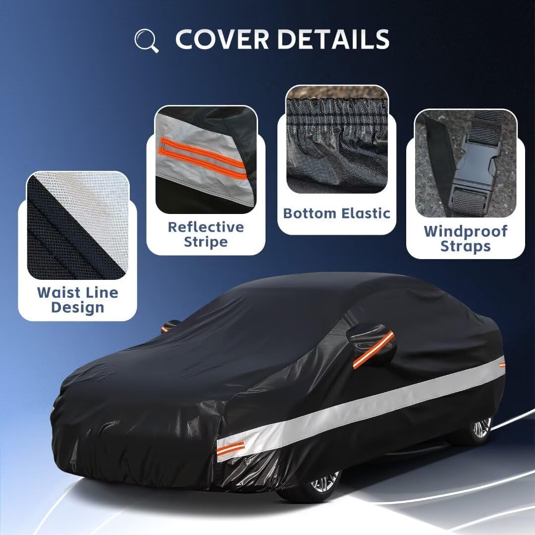 10 Layers Car Cover Custom Fit for Toyota Corolla Sedan (1996-2024) Waterproof All Weather for Automobiles, Outdoor Full Cover Sun UV Rain Protection.Black