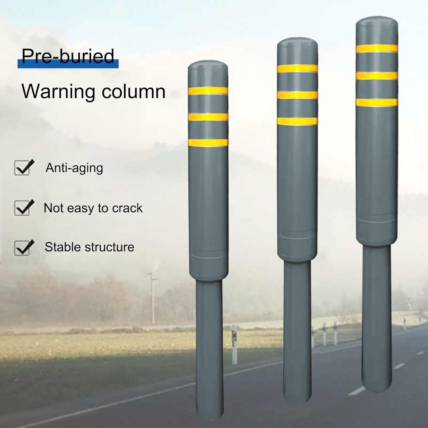 Metal Safety Bollard, Car Parking Protection Posts, Personal Garage Driveway Barrier, Crash Column Safety Warning Column, for Traffic Control(Gray (2PCS))